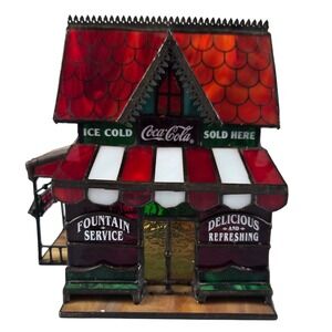Vintage 1995 Coca Cola Stained Glass Corner Store Franklin Mint Christmas